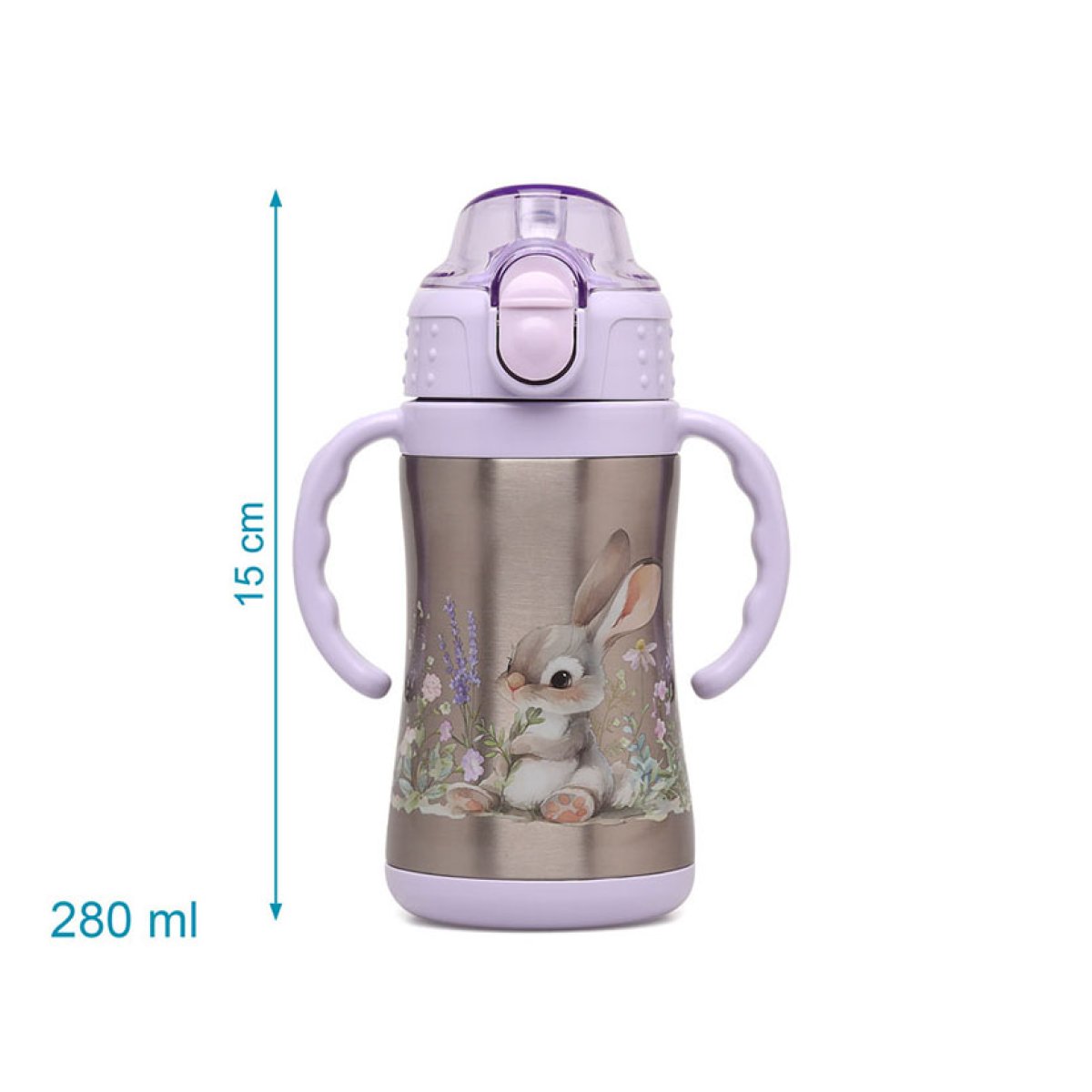 Παγούρι - Θερμός 280Ml με Καλαμάκι Kiokids Lavender Bunny 5069 Παιδικά Είδη Φαγητού & Αξεσουάρ Σερβιρίσματος Παγούρια Spitishop