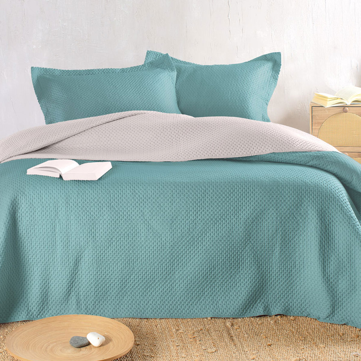 Κουβερλί King Size (Σετ 240x250) 2 Όψεων Rythmos Allure Petrol-Beige