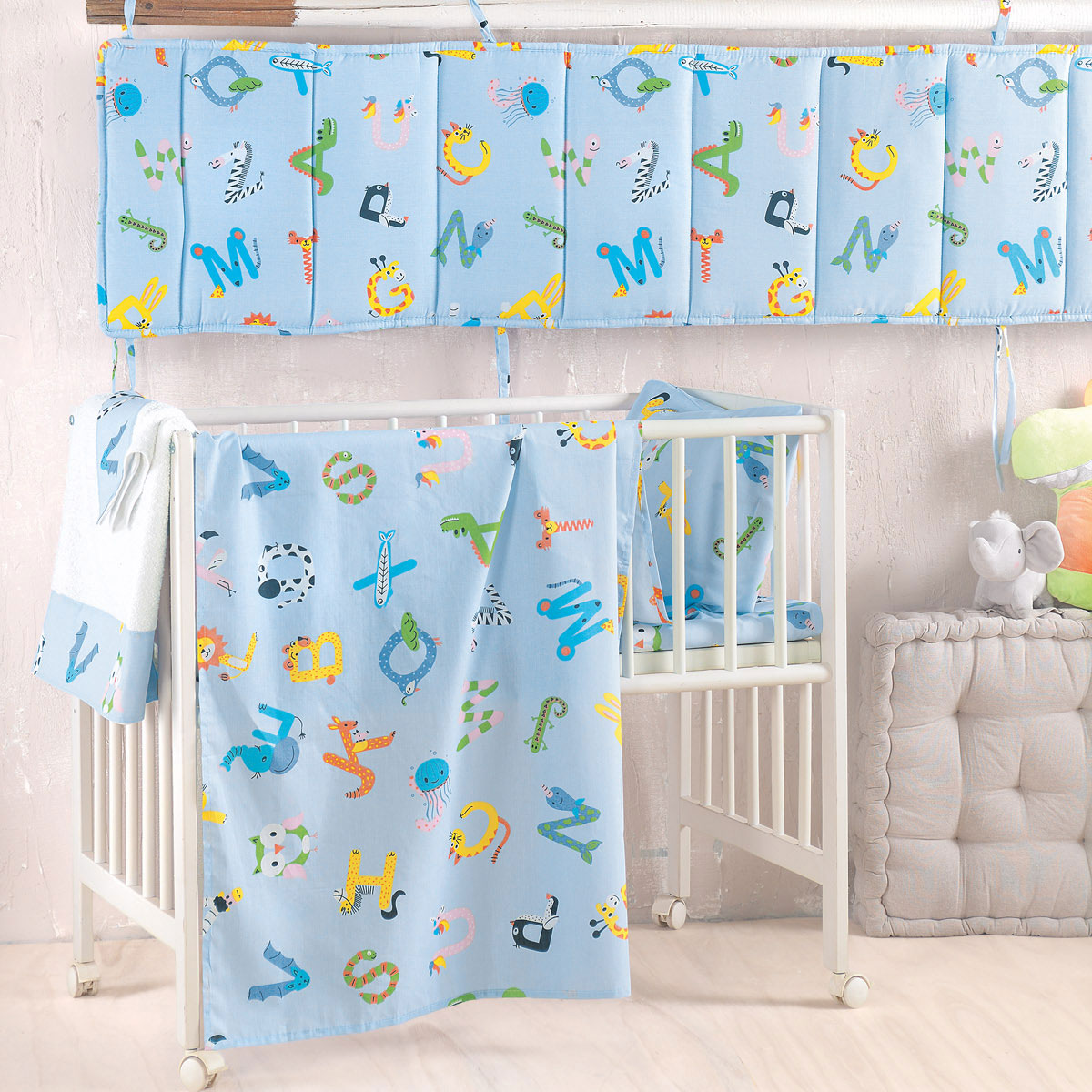 Σεντόνια Κούνιας (Σετ) Rythmos Baby Letterland Blue