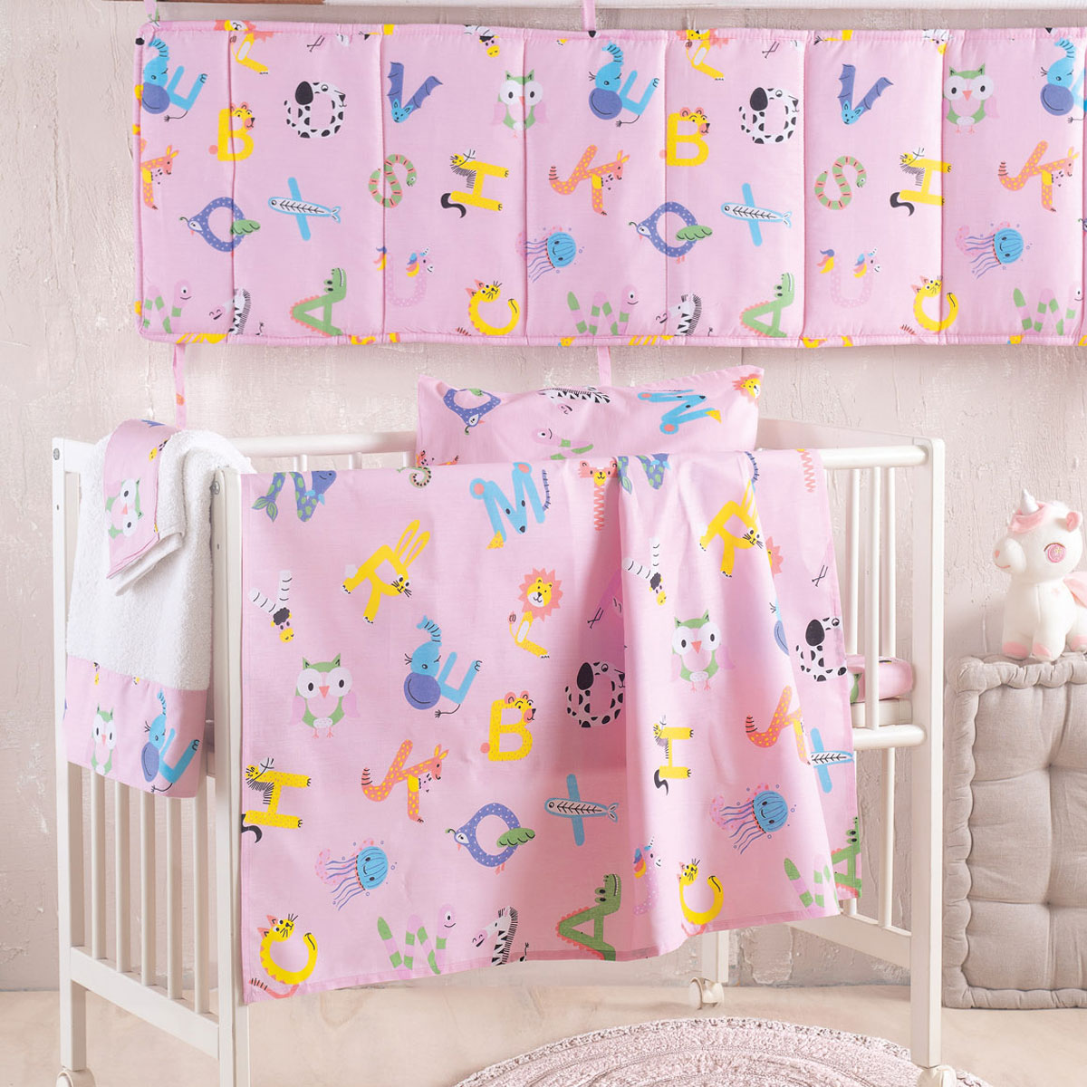 Σεντόνια Κούνιας (Σετ) Rythmos Baby Letterland Pink