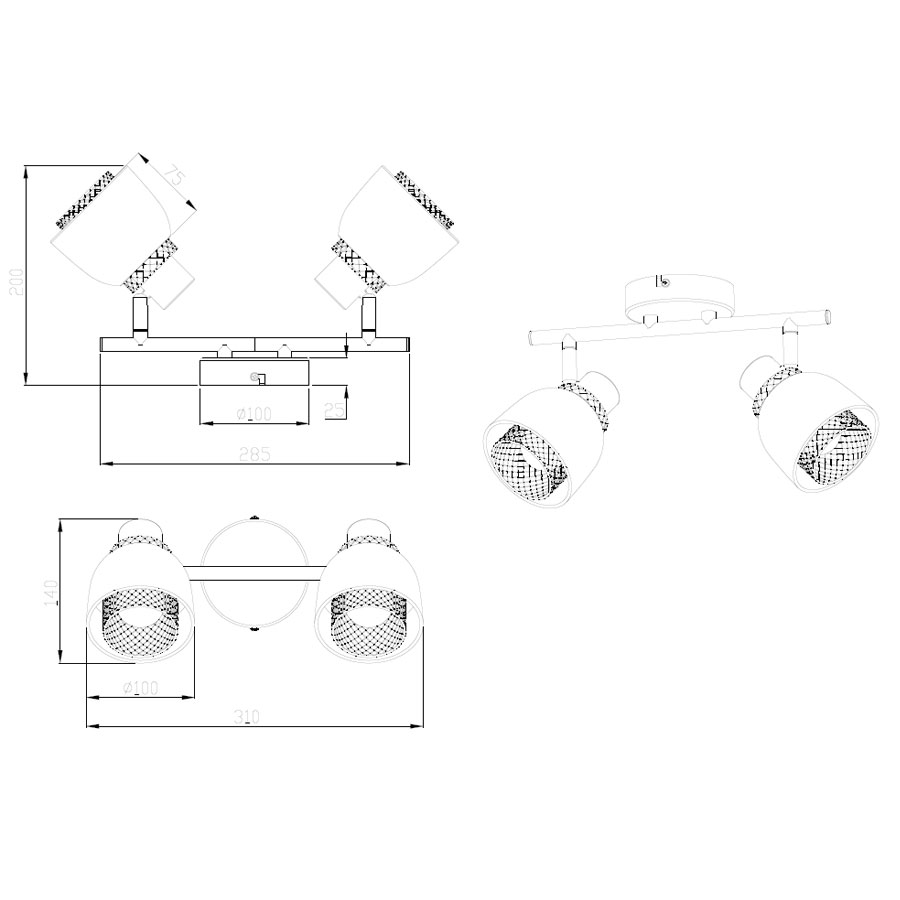Σποτ Δίφωτο Rl Punch R80812032 Φωτιστικά Οροφής - Τοίχου Ράγες με Spitishop