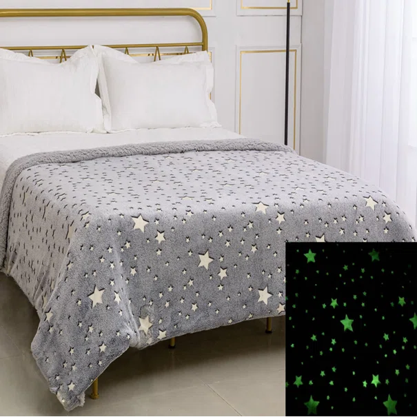 Φωσφοριζέ Κουβέρτα Fleece Μονή Με Γουνάκι (170x220) Silk Fashion Star Γκρι