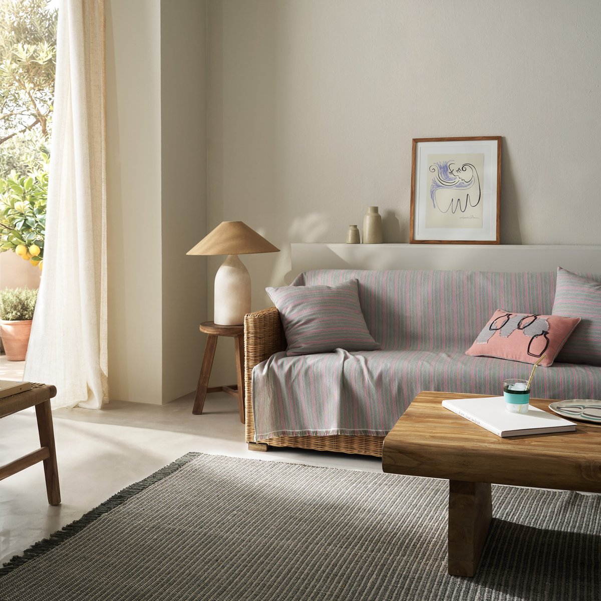 Ριχτάρι Καναπέ Διθέσιου (180X250) Gofis Home Nymeria Pink Stripe 574 17 Λευκά Είδη Σαλονιού Ριχτάρια Καλοκαιρινά All Season Spitishop