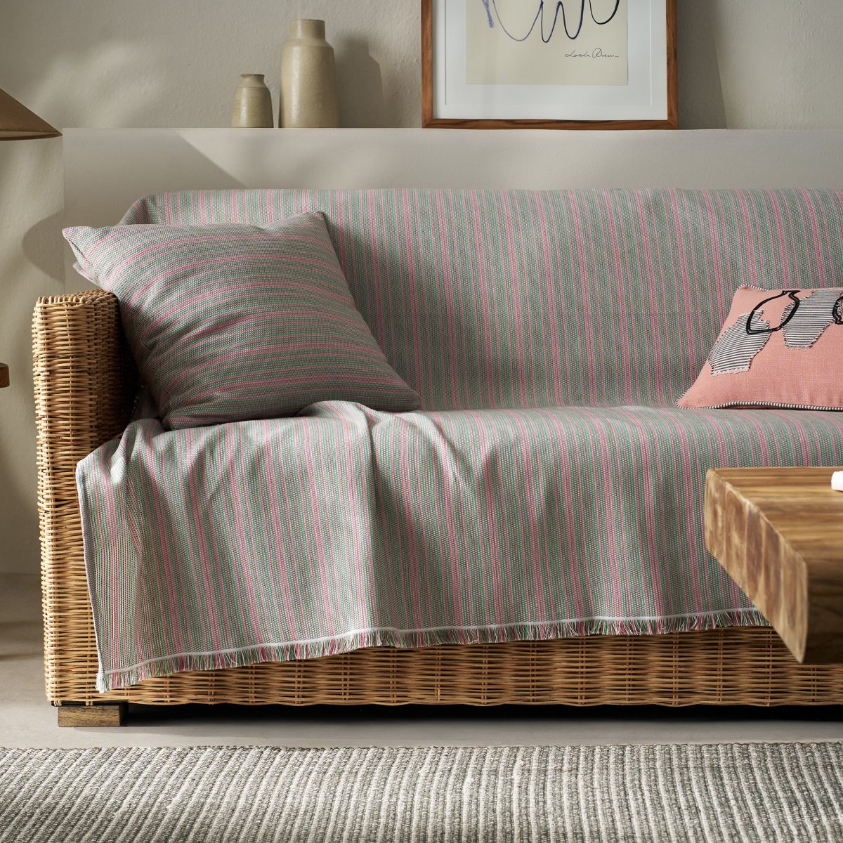 Ριχτάρι Καναπέ Τριθέσιου (180x310) Gofis Home Nymeria Pink Stripe 574/17