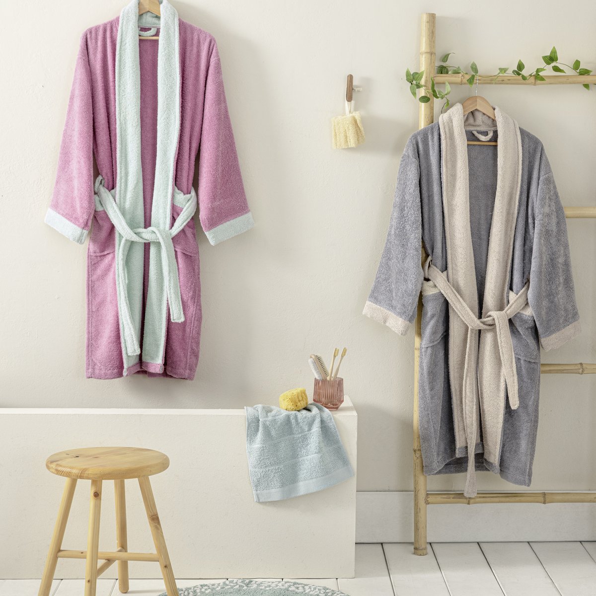 Μπουρνούζι Nima Ease Grey Sand Beige Λευκά Είδη Μπάνιου Μπουρνούζια Ανδρικά Spitishop