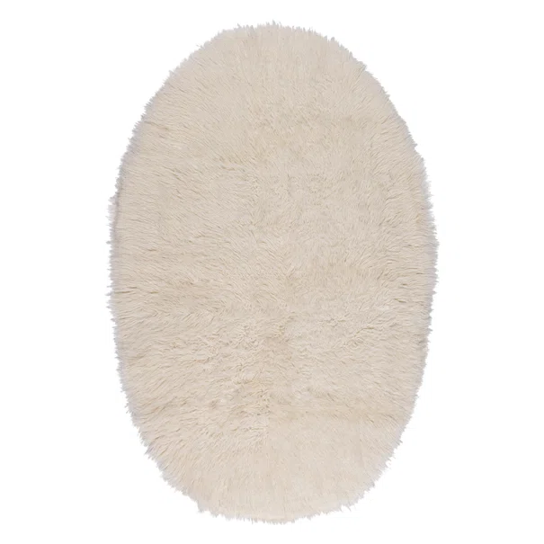 Οβάλ Χαλί Διαδρόμου (60x100) Βιοκαρπέτ Flokati Natural White 1700gsm