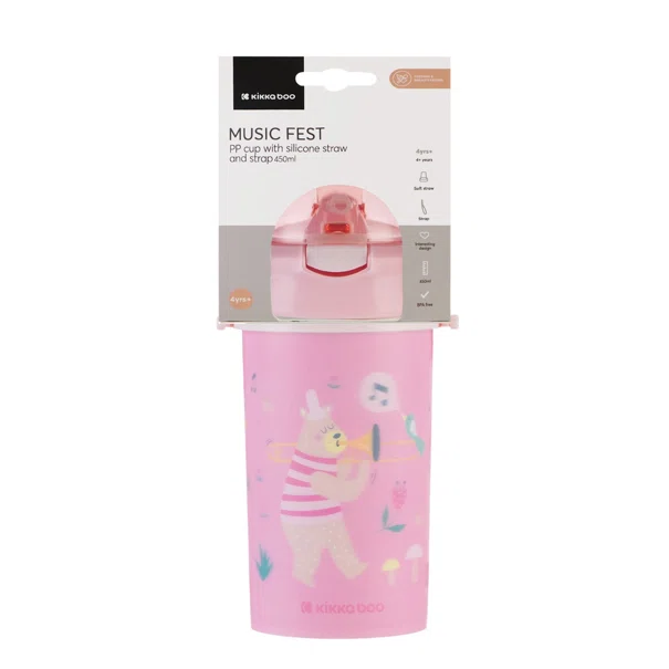 Παγούρι 450ml Με Καλαμάκι Kikka Boo Music Fest Pink