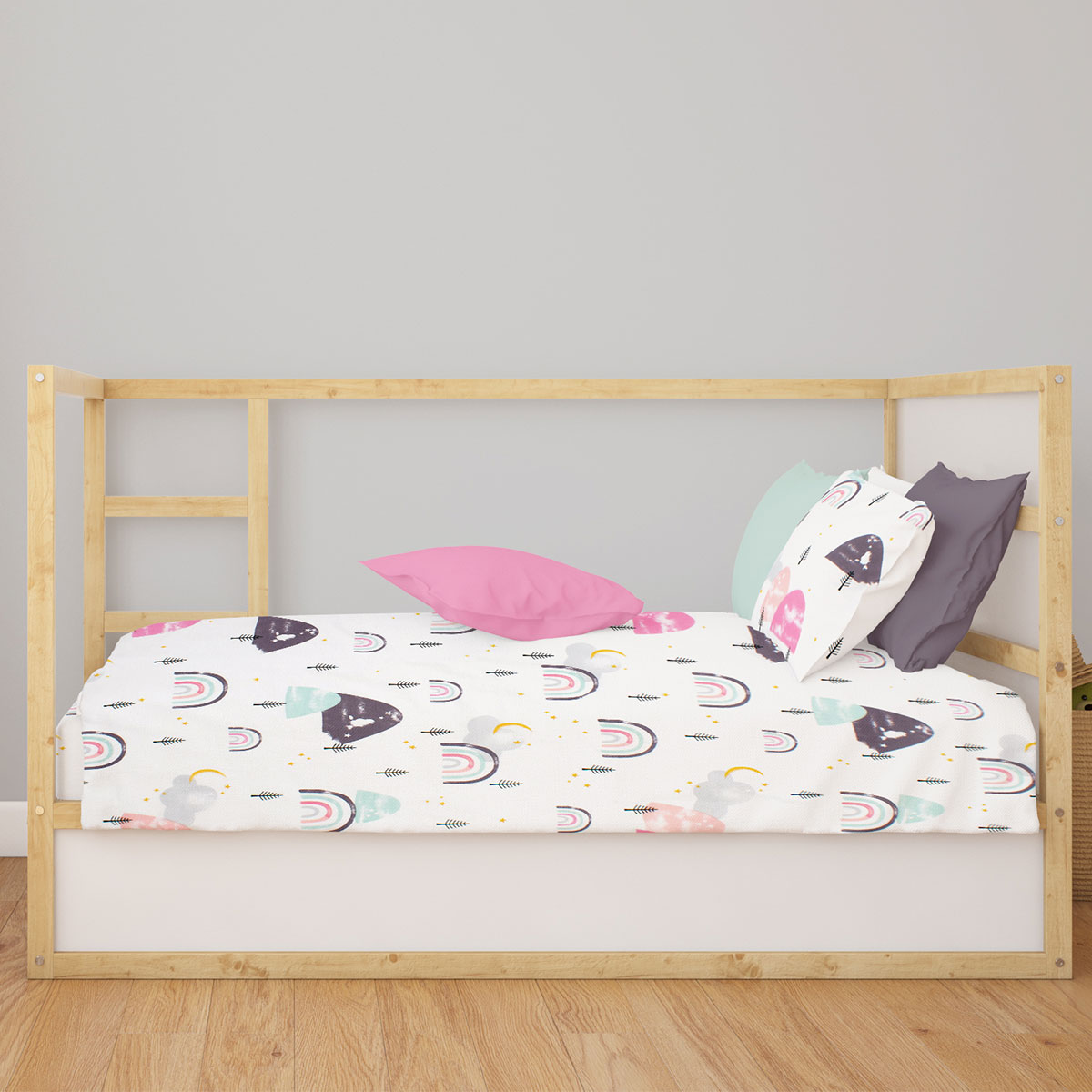 Παπλωματοθήκη Κούνιας (120x160) Dimcol Rainbow 575 White - Pink
