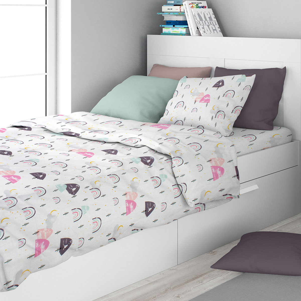 Σεντόνια Μονά (Σετ 3τμχ) Dimcol Rainbow 575 White - Pink