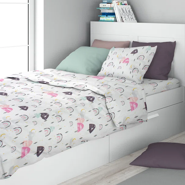 Σεντόνια Μονά (Σετ 3τμχ) Dimcol Rainbow 575 White - Pink