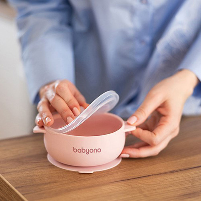 Μπολ Σιλικόνης (Φ14.5) Με Καπάκι BabyOno Pink BN1662/02