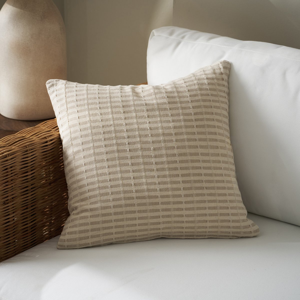 Διακοσμητική Μαξιλαροθήκη (43x43) Gofis Home Elysia Silver Hemp Beige 531/06