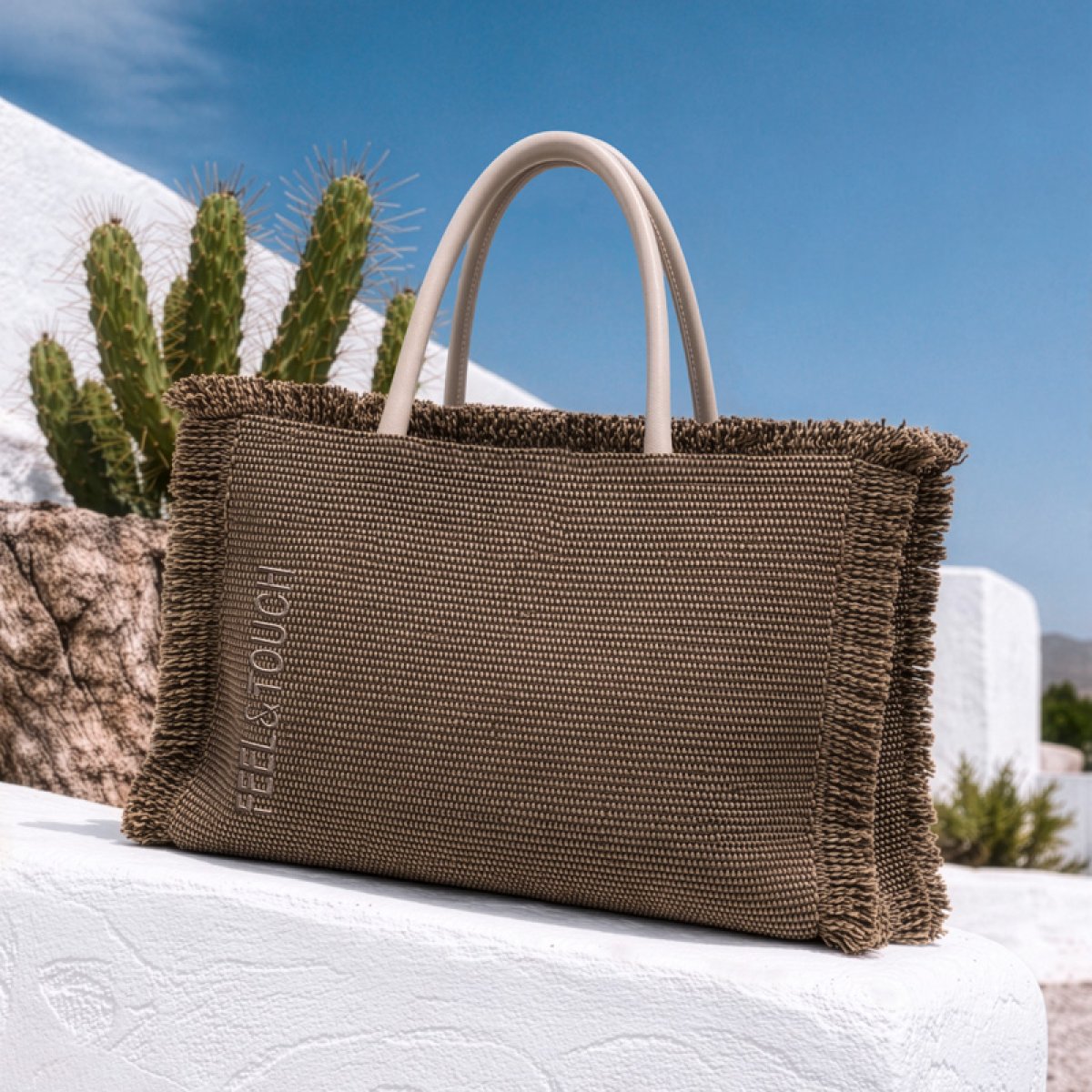 Τσάντα Θαλάσσης (36X14X29) Feel Touch Tropical Coffee Τσάντες Μεγάλες Spitishop