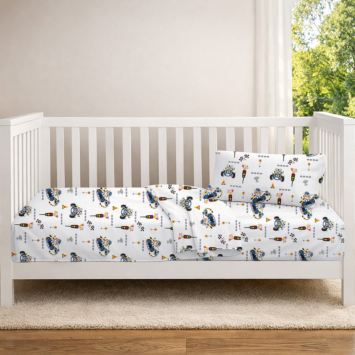 Σεντόνια Κούνιας (Σετ) Dimcol Animal Grand Prix 589 White - Blue
