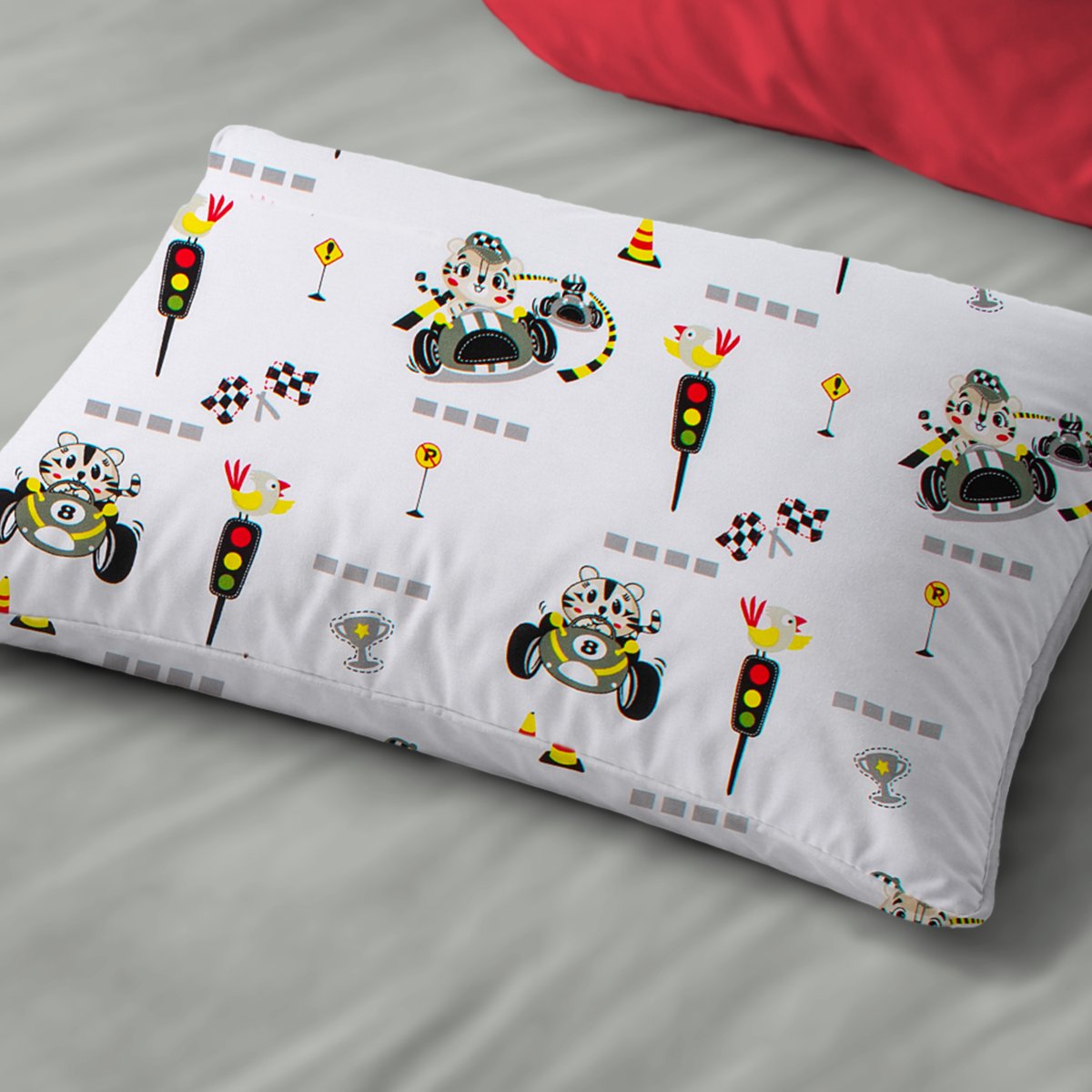 Παιδική Μαξιλαροθήκη (50x70) Dimcol Animal Grand Prix 590 White - Olive