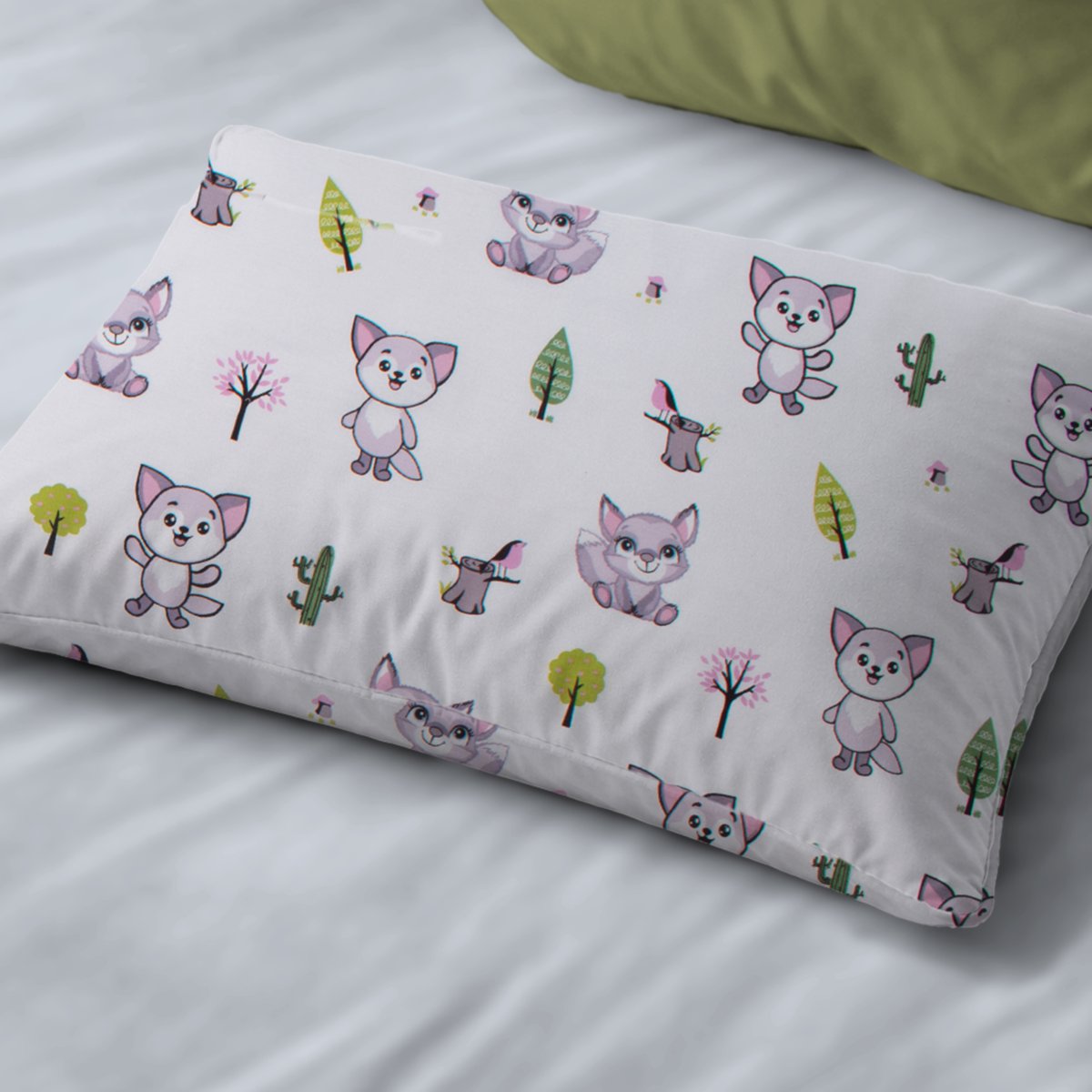 Βρεφική Μαξιλαροθήκη (35x45) Dimcol Baby Foxes 594 White - Pastel Lilac