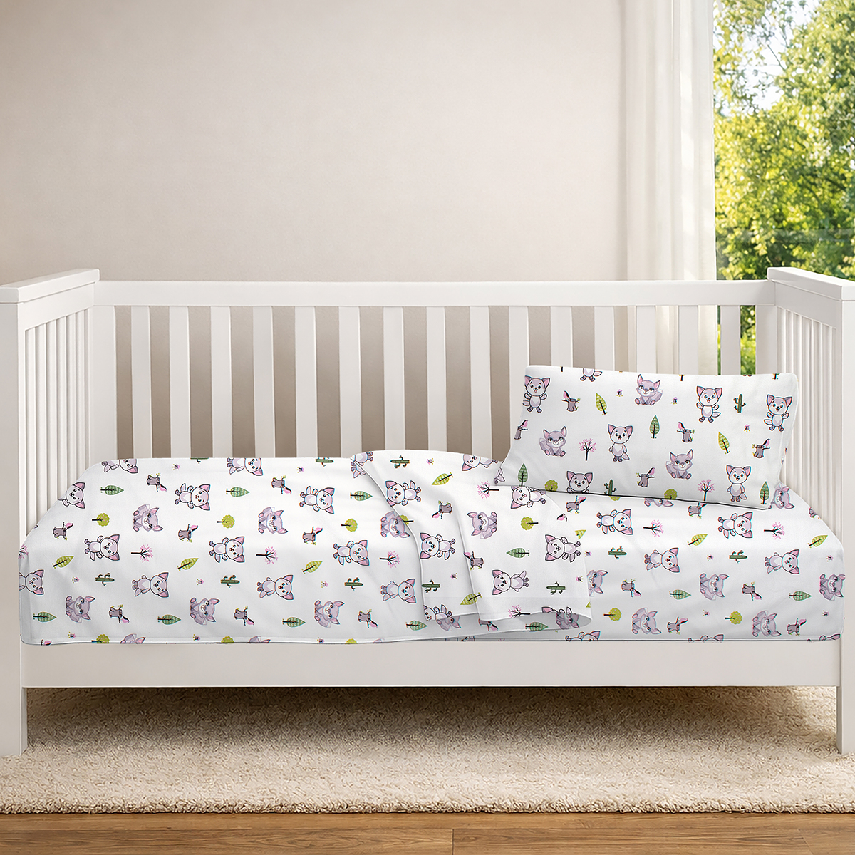 Παπλωματοθήκη Κούνιας (120x160) Dimcol Baby Foxes 594 White - Pastel Lilac