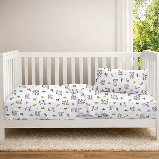 Παπλωματοθήκη Κούνιας (120x160) Dimcol Baby Foxes 594 White - Pastel Lilac