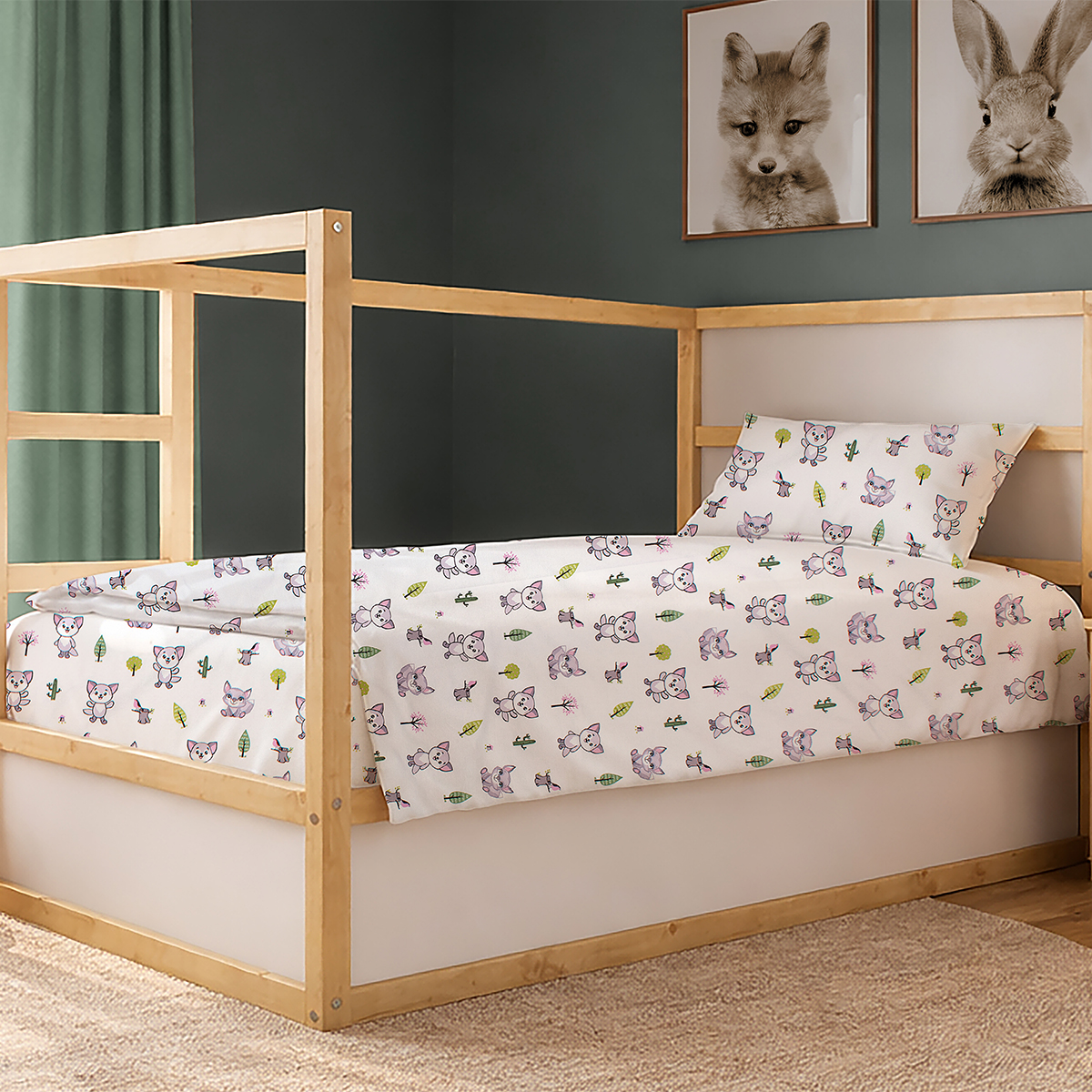 Παπλωματοθήκη Μονή (160x240) Dimcol Baby Foxes 594 White - Pastel Lilac