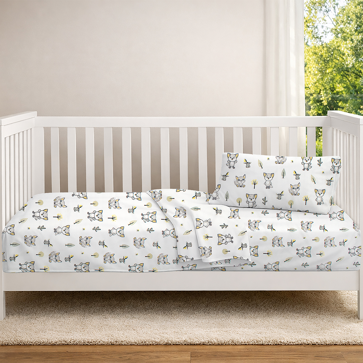 Σεντόνι Κούνιας Με Λάστιχο (70x140+15) Dimcol Baby Foxes 595 White - Grey