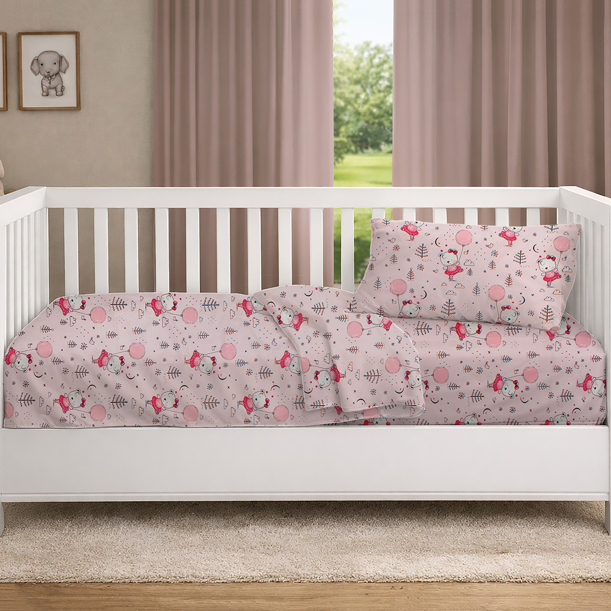 Σεντόνια Κούνιας (Σετ) Dimcol Ballerina Bear 598 Pink