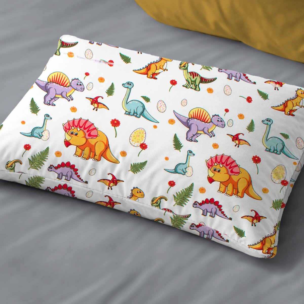 Παιδική Μαξιλαροθήκη (50x70) Dimcol Dinosaur 520 White - Orange