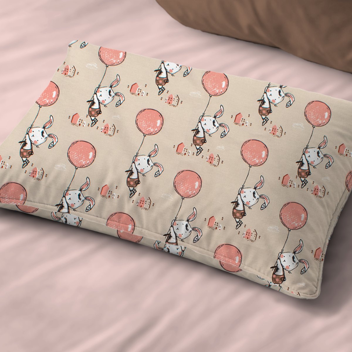 Βρεφική Μαξιλαροθήκη (35x45) Dimcol Floating Bunny 714 Beige - Salmon