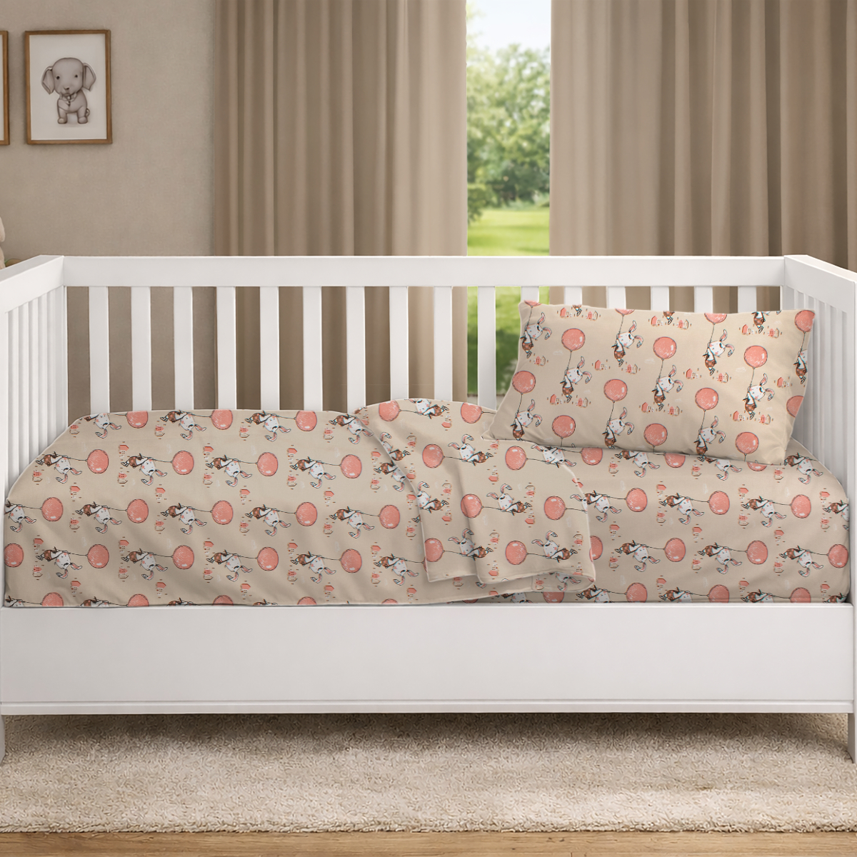 Σεντόνια Κούνιας (Σετ) Dimcol Floating Bunny 714 Beige - Salmon