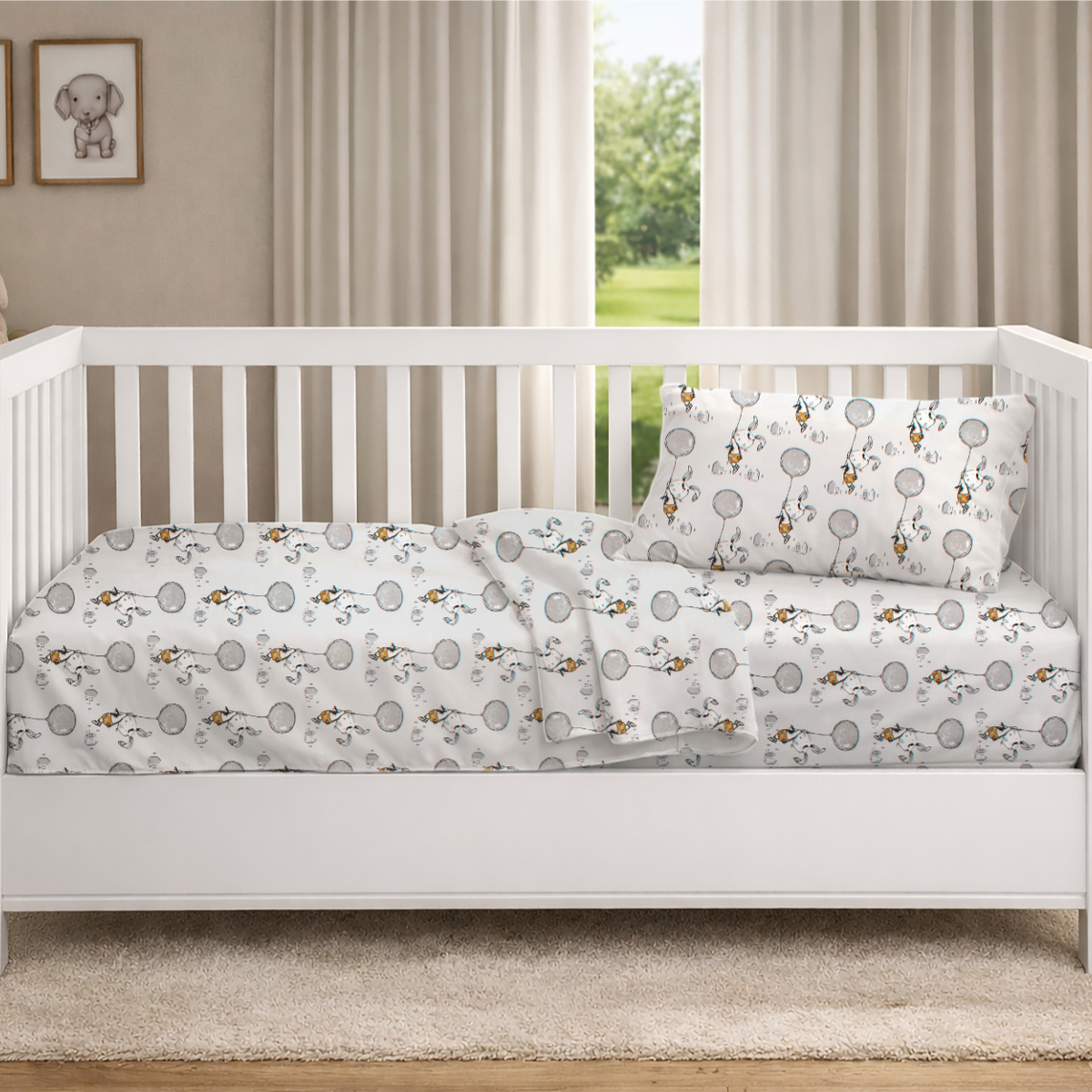 Παπλωματοθήκη Κούνιας (120x160) Dimcol Floating Bunny 715 Grey