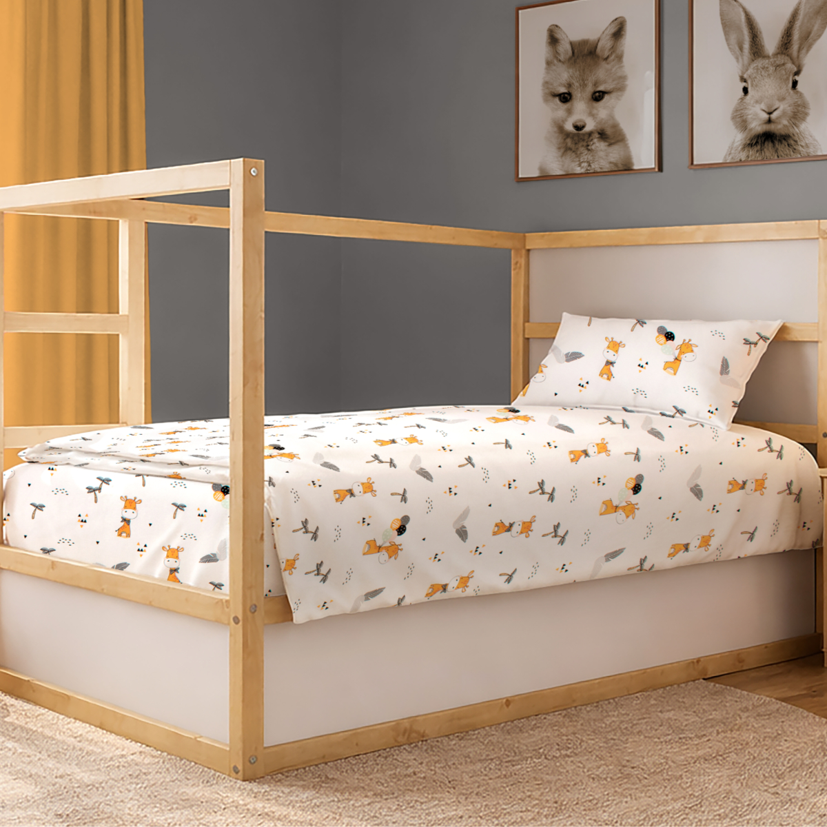 Σεντόνι Μονό Επίπεδο + Μαξιλαροθήκη (Σετ) Dimcol Giraffe 599 White - Orange