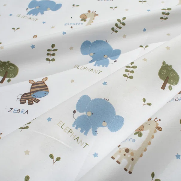 Σεντόνια Κούνιας (Σετ) Dimcol Happy Safari 711 White - Sky Blue