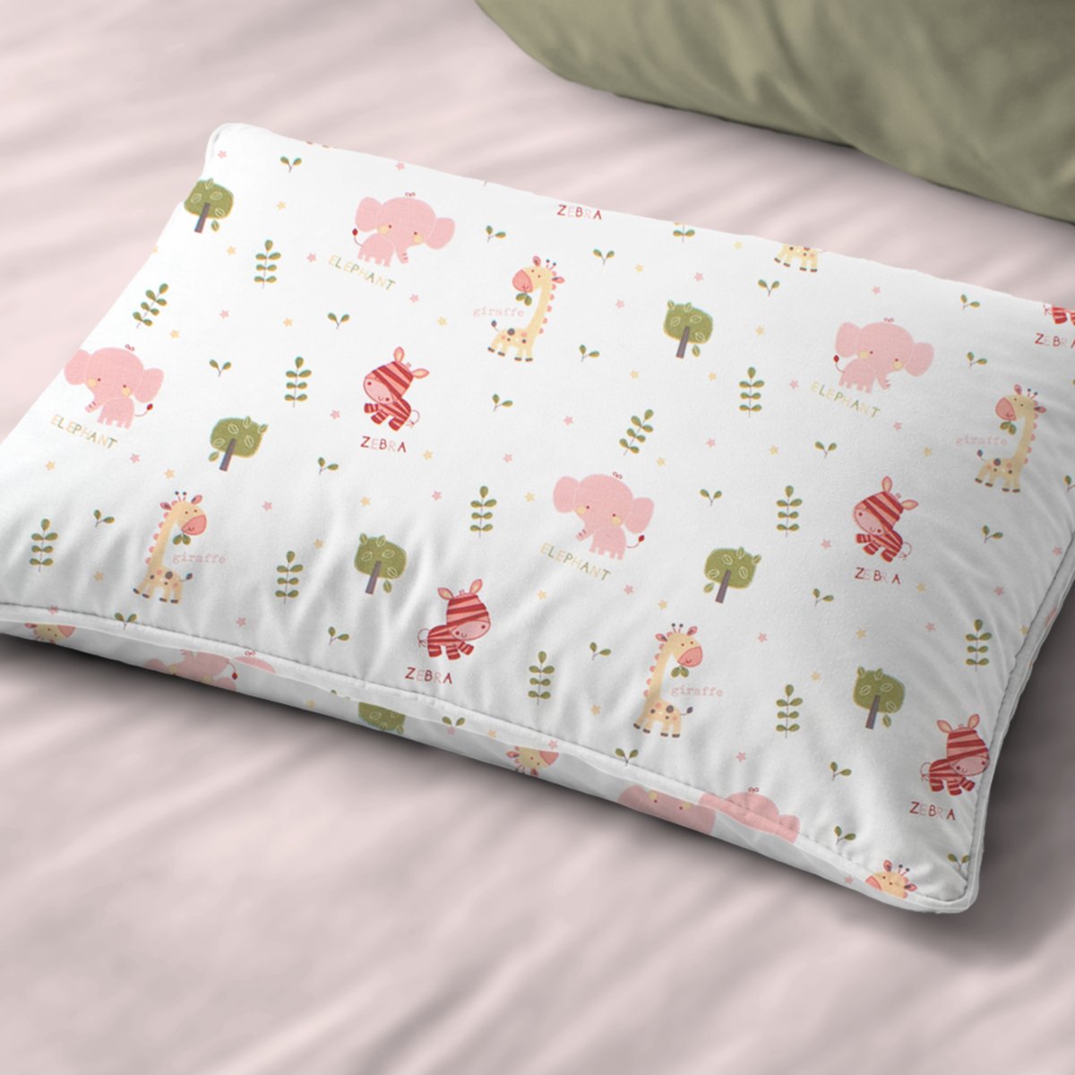 Βρεφική Μαξιλαροθήκη (35x45) Dimcol Happy Safari 712 White - Pink