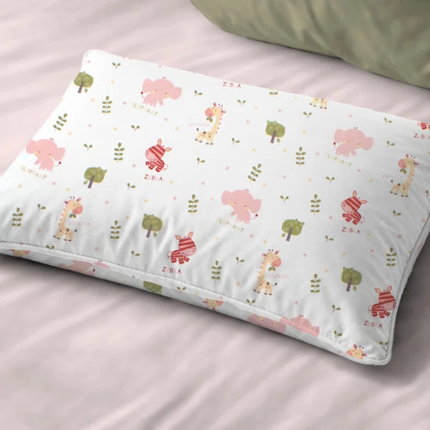 Βρεφική Μαξιλαροθήκη (35x45) Dimcol Happy Safari 712 White - Pink