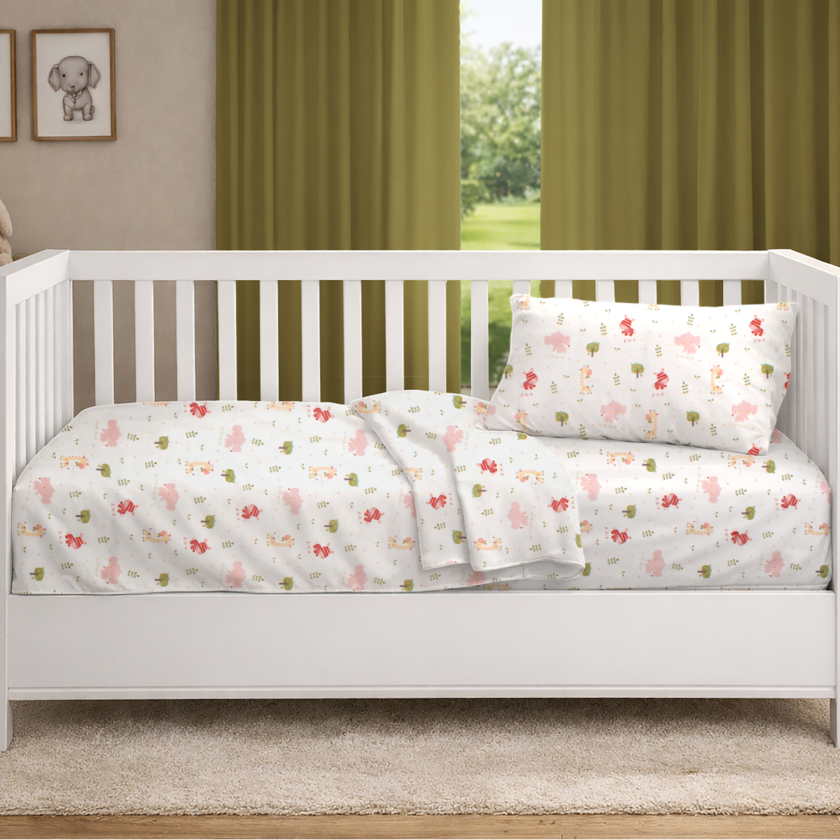 Σεντόνι Κούνιας Με Λάστιχο (70x140+15) Dimcol Happy Safari 712 White - Pink