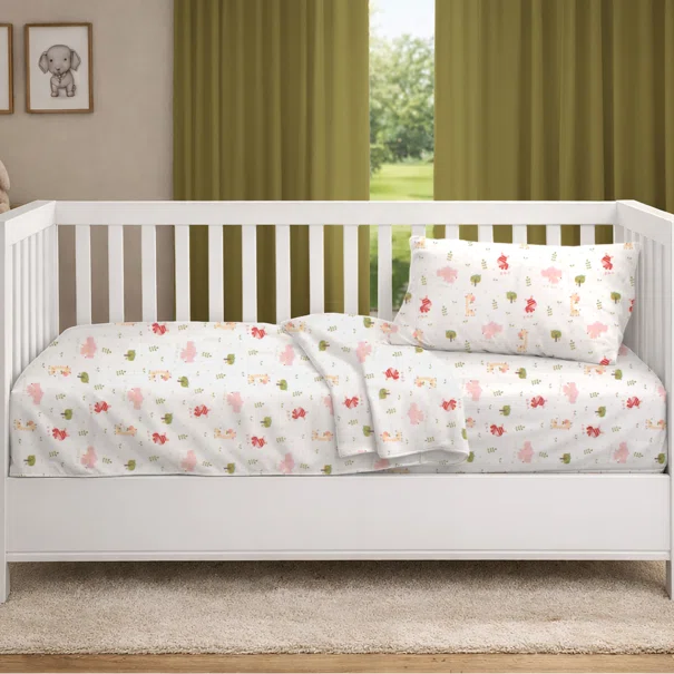 Σεντόνι Κούνιας Με Λάστιχο (70x140+15) Dimcol Happy Safari 712 White - Pink
