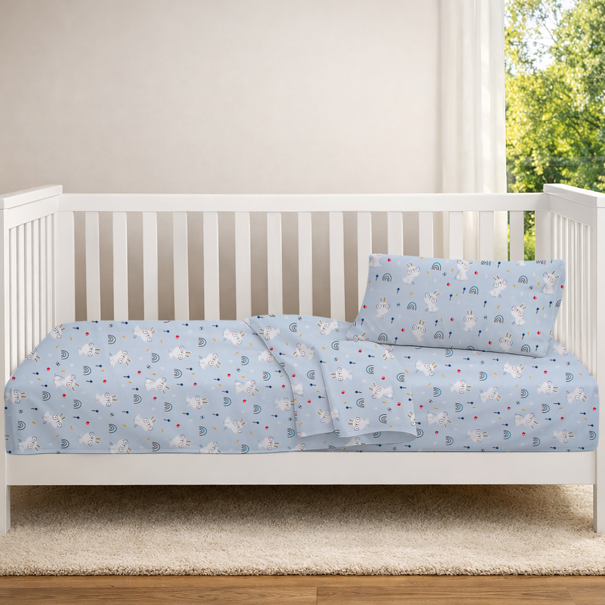 Παπλωματοθήκη Κούνιας (120x160) Dimcol Rabbit Garden 584 Sky Blue