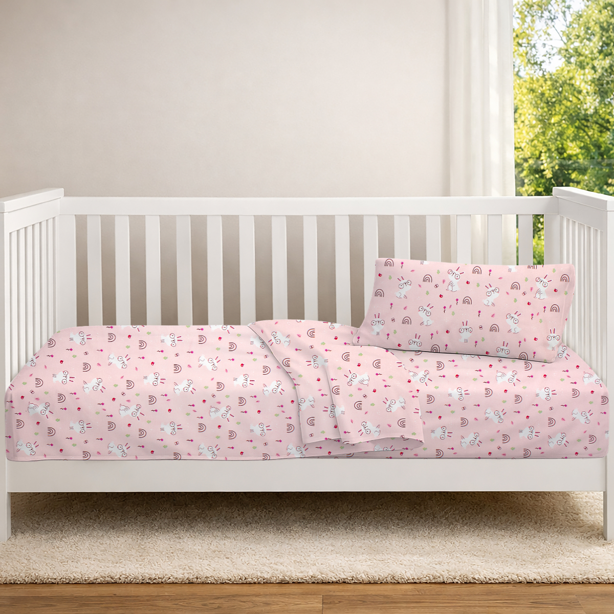 Σεντόνια Κούνιας (Σετ) Dimcol Rabbit Garden 585 Pink