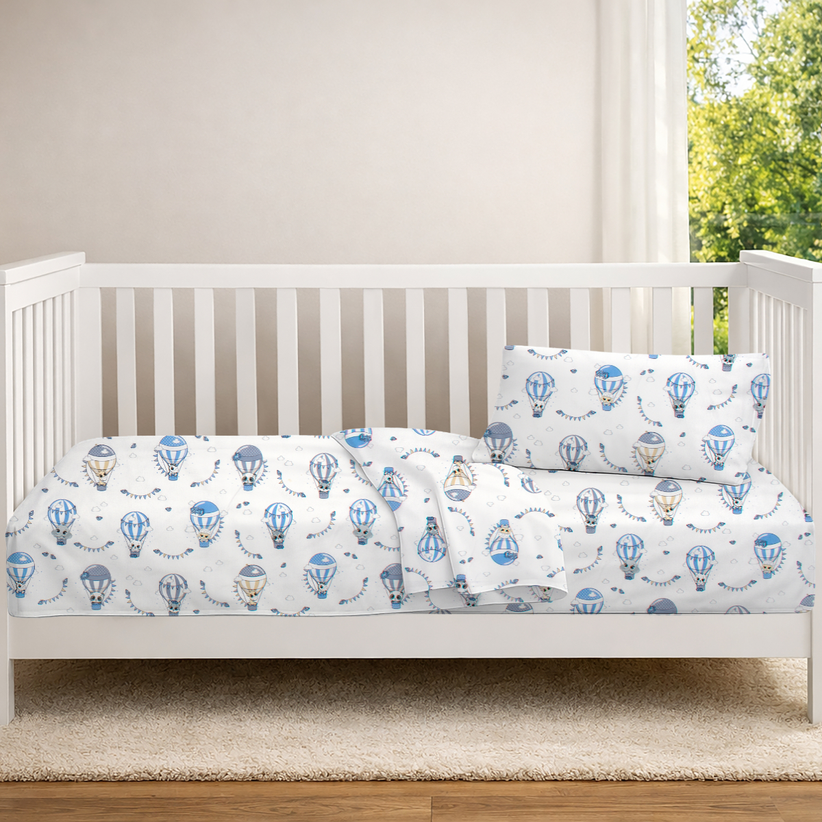 Σεντόνια Κούνιας (Σετ) Dimcol The Floating Zoo 596 White -Blue