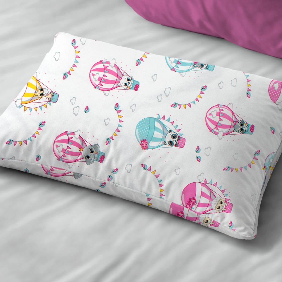 Παιδική Μαξιλαροθήκη (50x70) Dimcol The Floating Zoo 597 White - Pink