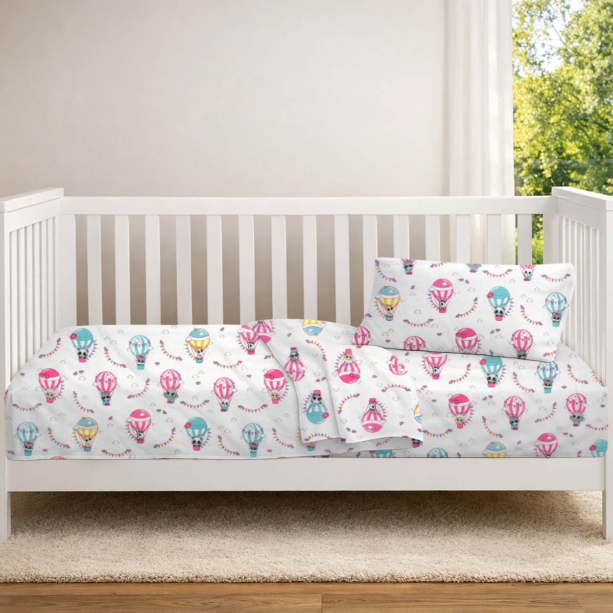Σεντόνια Κούνιας (Σετ) Dimcol The Floating Zoo 597 White - Pink