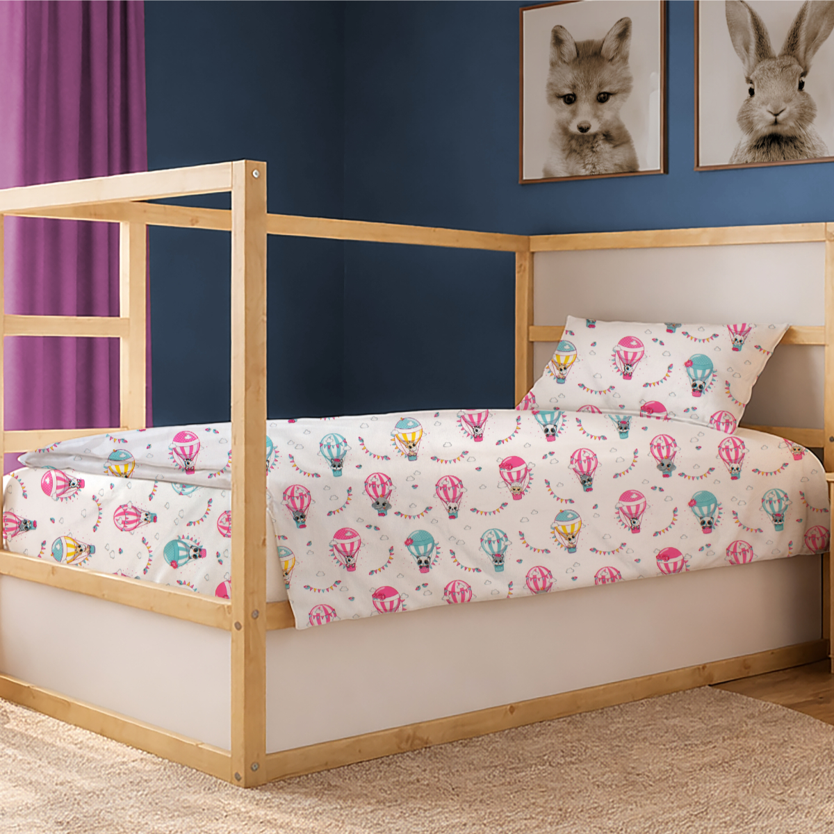 Παπλωματοθήκη Μονή (160x240) Dimcol The Floating Zoo 597 White - Pink