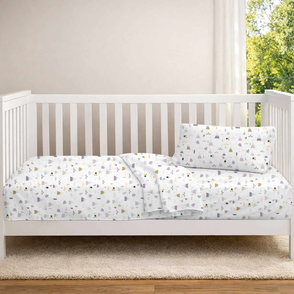 Σεντόνι Κούνιας Με Λάστιχο (70x140+15) Dimcol Whimsical Mountainside 588 White - Grey
