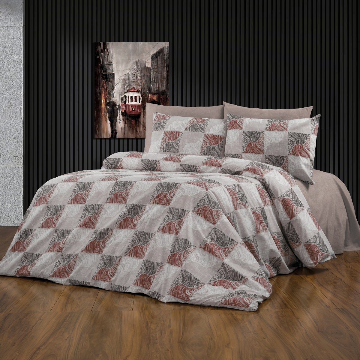 Σεντόνια Μονά (Σετ 160x240) Dimcol Κλεοπάτρα 611 Red - Black