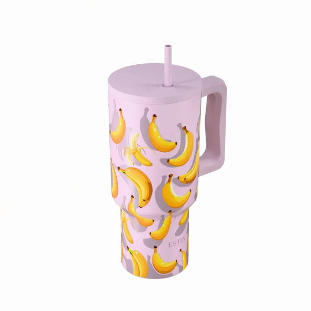 Κούπα Θερμός Με Λαβή & Καλαμάκι 900ml Estia Save The Aegean Tumbler Banana Mood 01-41601