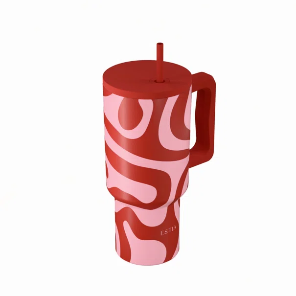 Κούπα Θερμός Με Λαβή & Καλαμάκι 900ml Estia Save The Aegean Tumbler Coral Waves 01-41588