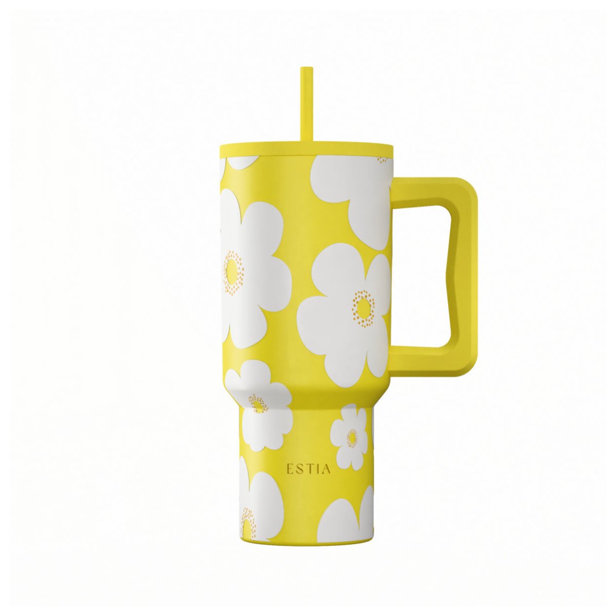 Κούπα Θερμός Με Λαβή & Καλαμάκι 900ml Estia Save The Aegean Tumbler Yellow Daisy 01-41625
