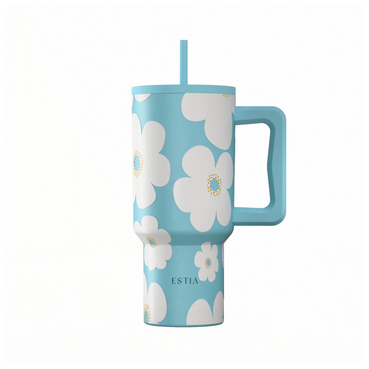 Κούπα Θερμός Με Λαβή & Καλαμάκι 900ml Estia Save The Aegean Tumbler Blue Daisy 01-41618