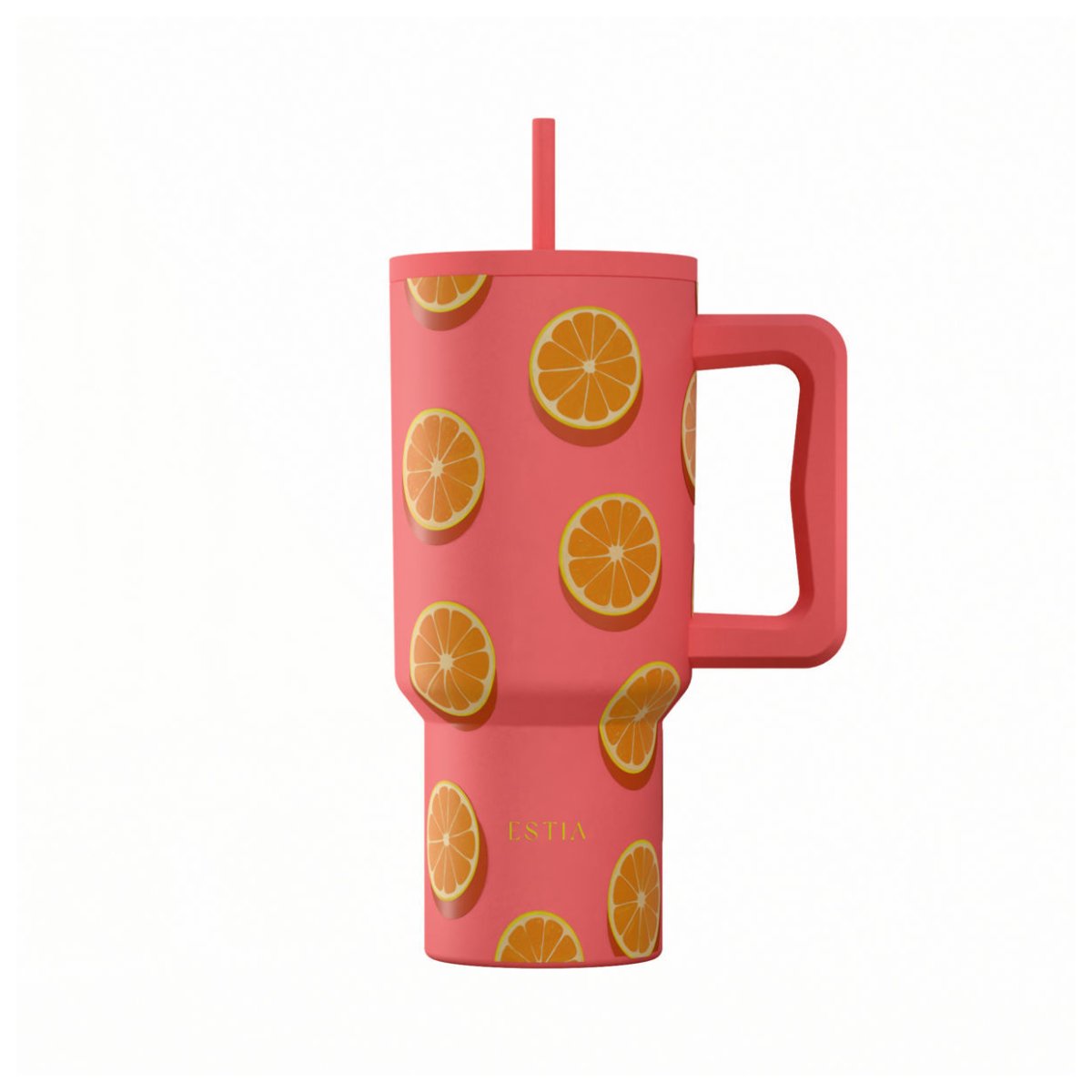 Κούπα Θερμός Με Λαβή & Καλαμάκι 900ml Estia Save The Aegean Tumbler Orange Pop 01-41595