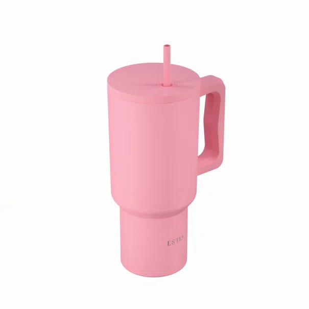 Κούπα Θερμός Με Λαβή & Καλαμάκι 900ml Estia Save The Aegean Tumbler Rose 01-41526