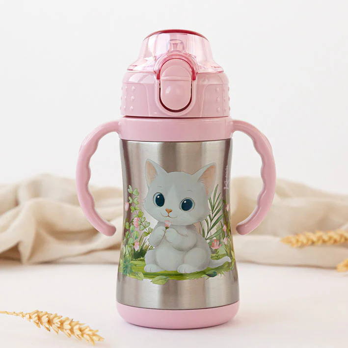 Παγούρι - Θερμός 280ml Με Καλαμάκι Kiokids Γατάκι 6444